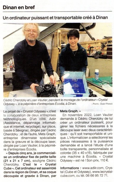 Article Ouest France du 24 01 2023 Le Crystal Odyssey sur Ouest France